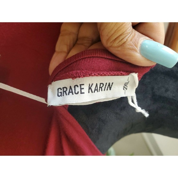 Grace Karin Womens Solid Red Rayon Round Neck Long Sleeve Casual Blouse Size 2XL - Picture 9 of 12